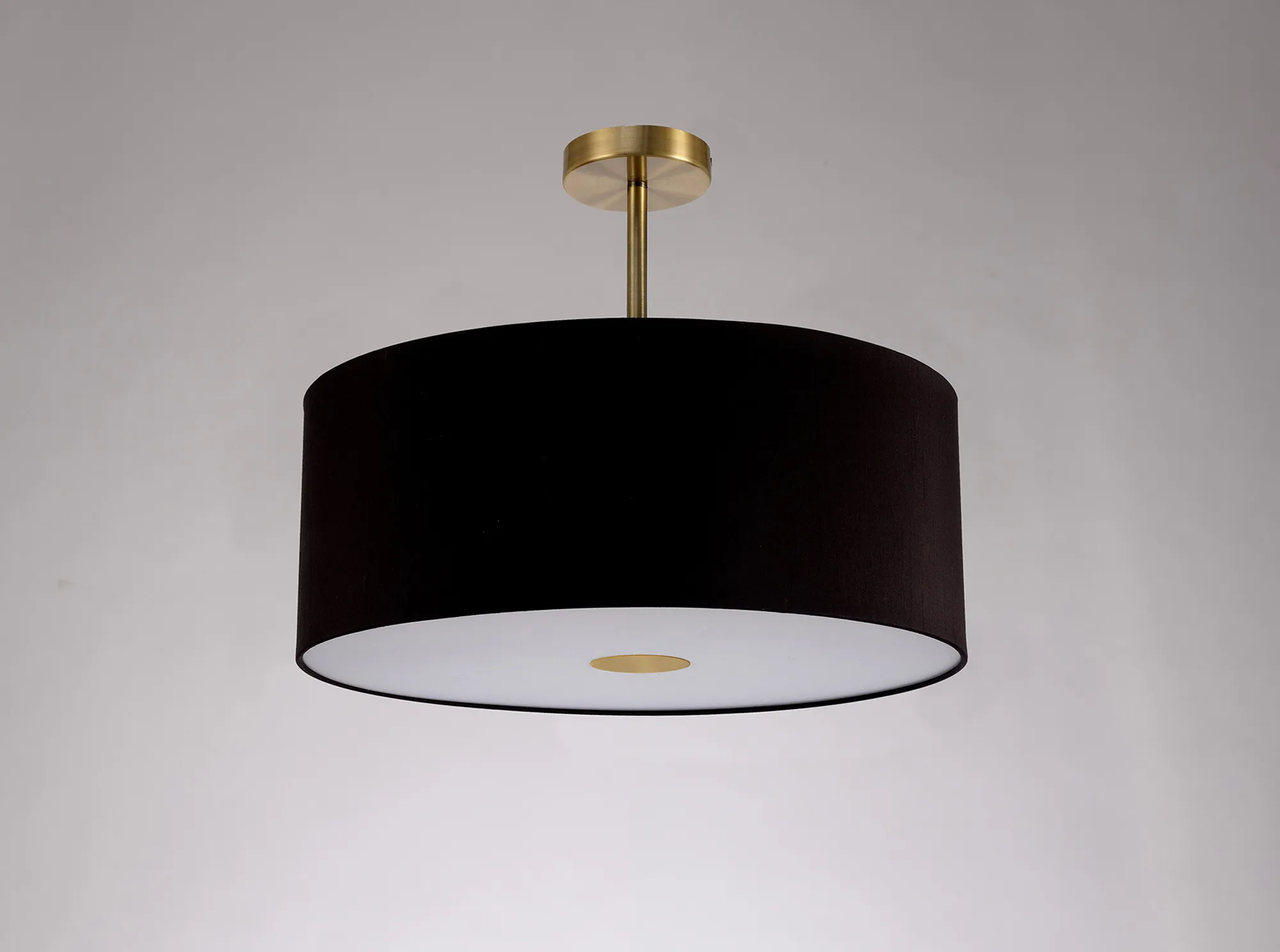 Baymont 50cm Semi Flush 1 Light Antique Brass, Midnight Black/Green Olive, Frosted Diffuser DK0187  Deco Baymont AB BL/GR
